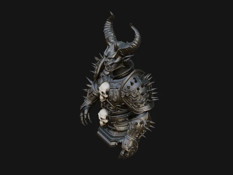 Horned Demon Warrior Bust Statue Design 3 - 3D Print Model 3D Print Model