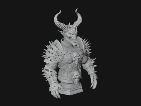 Horned Demon Warrior Bust Statue Design 3 - 3D Print Model 3D Print Model