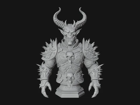 Horned Demon Warrior Bust Statue Design 3 - 3D Print Model 3D Print Model