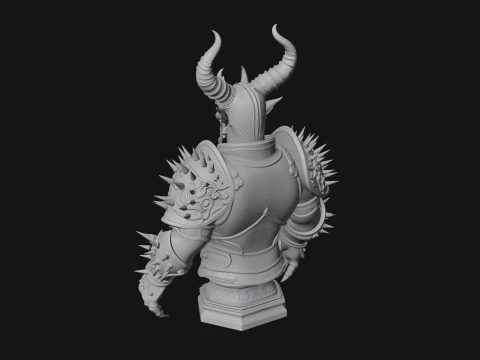 Horned Demon Warrior Bust Statue Design 3 - 3D Print Model 3D Print Model