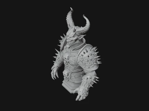 Horned Demon Warrior Bust Statue Design 3 - 3D Print Model 3D Print Model