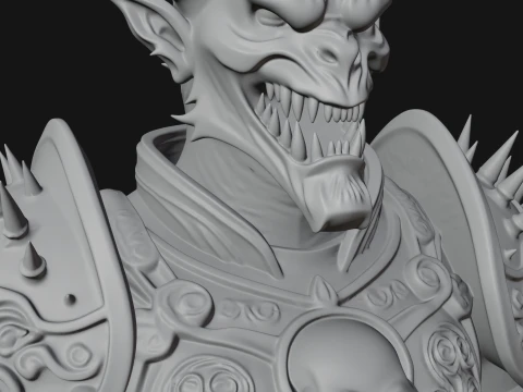 Horned Demon Warrior Bust Statue Design 3 - 3D Print Model 3D Print Model