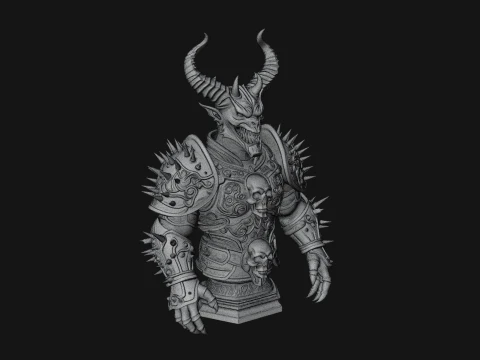 Horned Demon Warrior Bust Statue Design 3 - 3D Print Model 3D Print Model