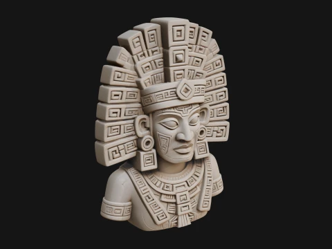 Aztec Warrior Bust Statue Design 4 - 3D Print Model 3D Print Model