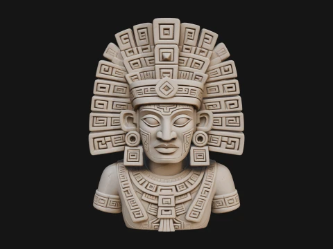 Aztec Warrior Bust Statue Design 4 - 3D Print Model 3D Print Model