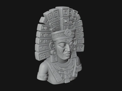 Aztec Warrior Bust Statue Design 4 - 3D Print Model 3D Print Model