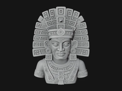 Aztec Warrior Bust Statue Design 4 - 3D Print Model 3D Print Model