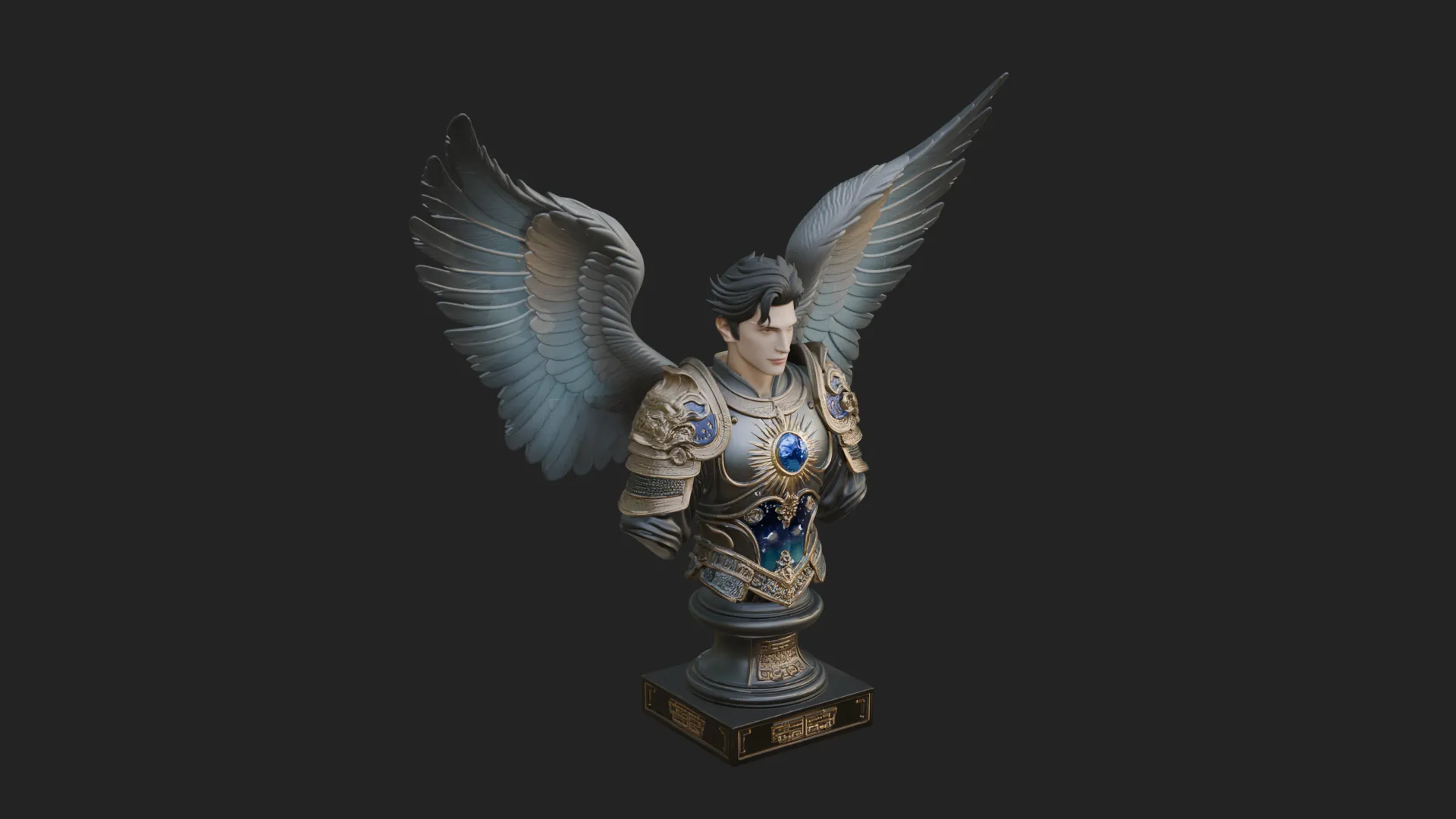 Winged Angel Man Bust Statue Design 2 - 3D Print Model 3D Print Model .c4d .max .obj .3ds .fbx .stl .blend