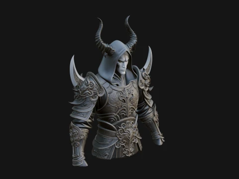 Horned Elf Lord Bust Statue Design 5 - 3D Print Model 3D Print Model