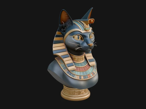 Bastet Cat Goddess Bust Statue Design 2 - 3D Print Model 3D Print Model