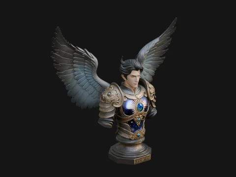Winged Angel Man Bust Statue Design 3 - 3D Print Model 3D Print Model