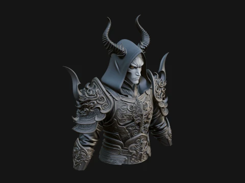 Horned Elf Lord Bust Statue Design 6 - 3D Print Model 3D Print Model