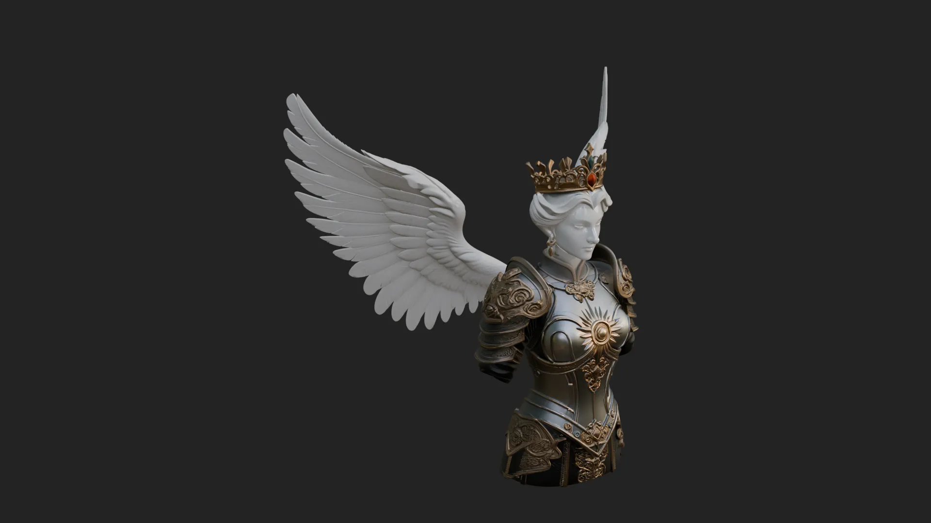Crowned Winged Angel Bust Statue Design 8 - 3D Print Model 3D Print Model .c4d .max .obj .3ds .fbx .stl .blend 