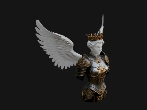 Crowned Winged Angel Bust Statue Design 8 - 3D Print Model Modello di stampa 3D