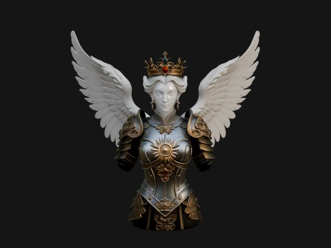 Crowned Winged Angel Bust Statue Design 8 - 3D Print Model 3D Print Model