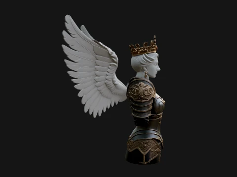 Crowned Winged Angel Bust Statue Design 8 - 3D Print Model 3D Print Model