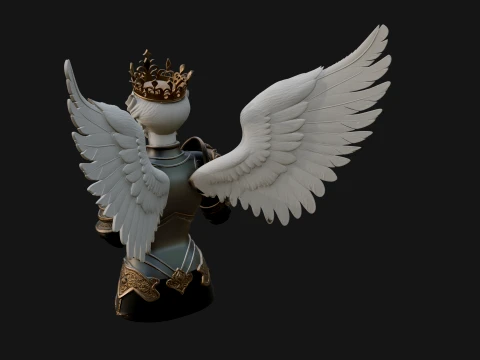 Crowned Winged Angel Bust Statue Design 8 - 3D Print Model 3D Print Model
