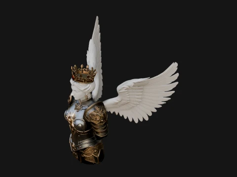 Crowned Winged Angel Bust Statue Design 8 - 3D Print Model 3D Print Model