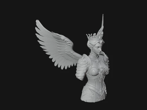 Crowned Winged Angel Bust Statue Design 8 - 3D Print Model 3D Print Model