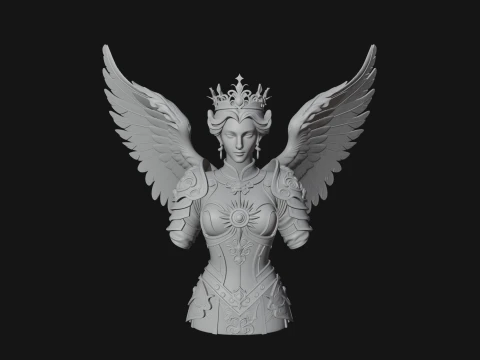 Crowned Winged Angel Bust Statue Design 8 - 3D Print Model 3D Print Model