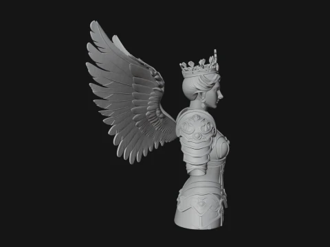 Crowned Winged Angel Bust Statue Design 8 - 3D Print Model 3D Print Model