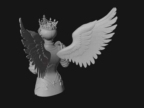 Crowned Winged Angel Bust Statue Design 8 - 3D Print Model 3D Print Model