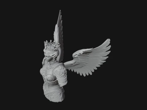 Crowned Winged Angel Bust Statue Design 8 - 3D Print Model 3D Print Model