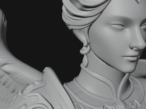 Crowned Winged Angel Bust Statue Design 8 - 3D Print Model 3D Print Model