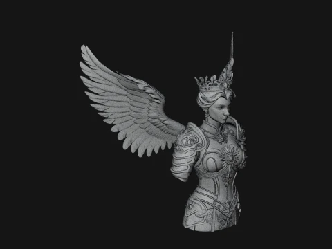 Crowned Winged Angel Bust Statue Design 8 - 3D Print Model 3D Print Model