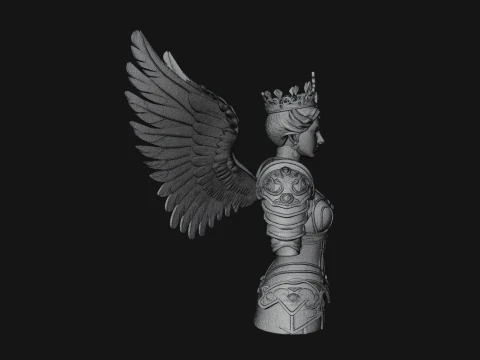 Crowned Winged Angel Bust Statue Design 8 - 3D Print Model 3D Print Model
