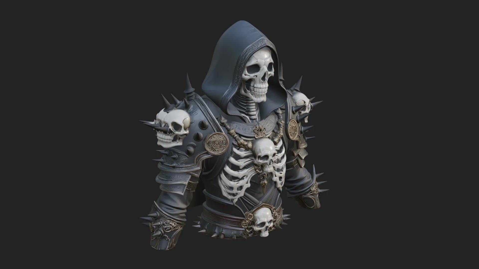 Hooded Skeleton Reaper Bust Statue Design 10 - 3D Print Model 3D Print Model .c4d .max .obj .3ds .fbx .stl .blend 