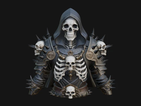 Hooded Skeleton Reaper Bust Statue Design 10 - 3D Print Model 3D Print Model