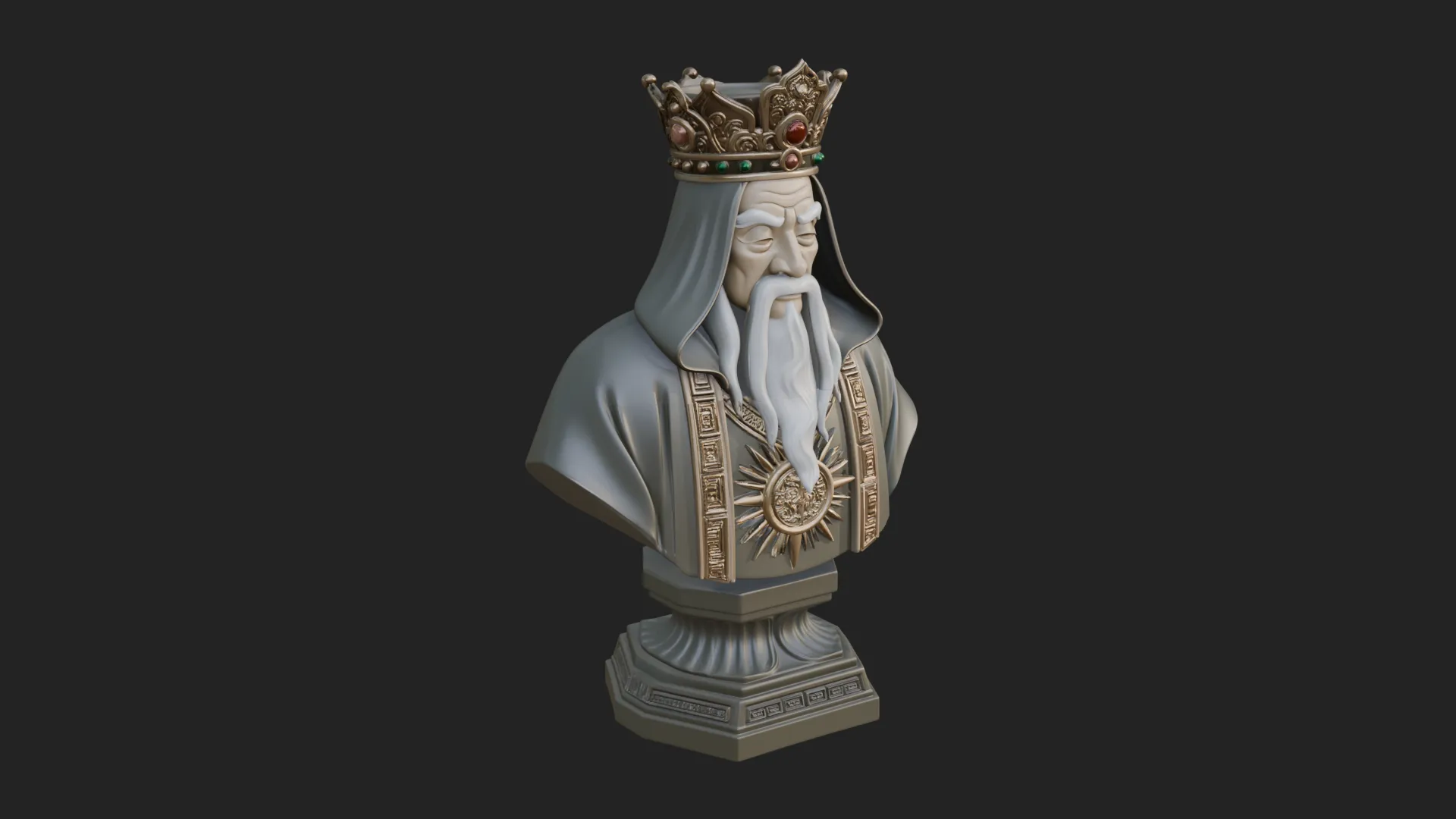 Crowned Hooded Sage Bust Statue Design 4 - 3D Print Model 3D Print Model .c4d .max .obj .3ds .fbx .stl .blend