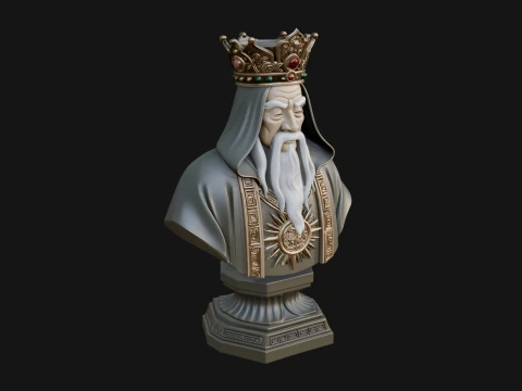 Crowned Hooded Sage Bust Statue Design 4 - 3D Print Model Modelo de impresión 3D