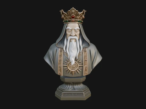 Crowned Hooded Sage Bust Statue Design 4 - 3D Print Model 3D Print Model