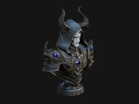 Hooded Crystal Sorcerer Bust Statue Design 8 - 3D Print Model Modelo de impresión 3D