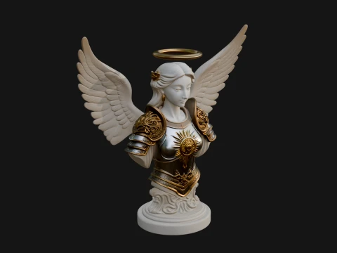 Winged Angel Warrior Bust Statue Design 5 - 3D Print Model Modelo de impresión 3D