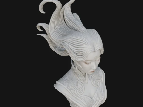Flowing Hair Woman Bust Statue Design 6 - 3D Print Model Modelo de impresión 3D