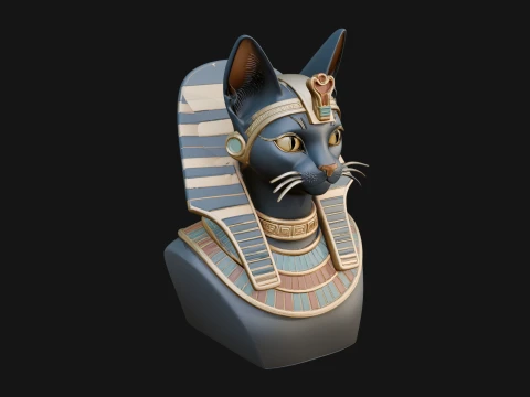 Bastet Cat Goddess Bust Statue Design 3 - 3D Print Model Modello di stampa 3D