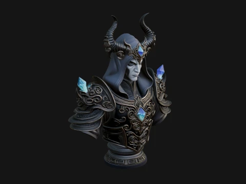 Hooded Crystal Sorcerer Bust Statue Design 9 - 3D Print Model 3D Принт Модель