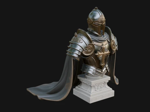 Crusader Knight Bust Statue Design 8 - 3D Print Model Modelo de impresión 3D