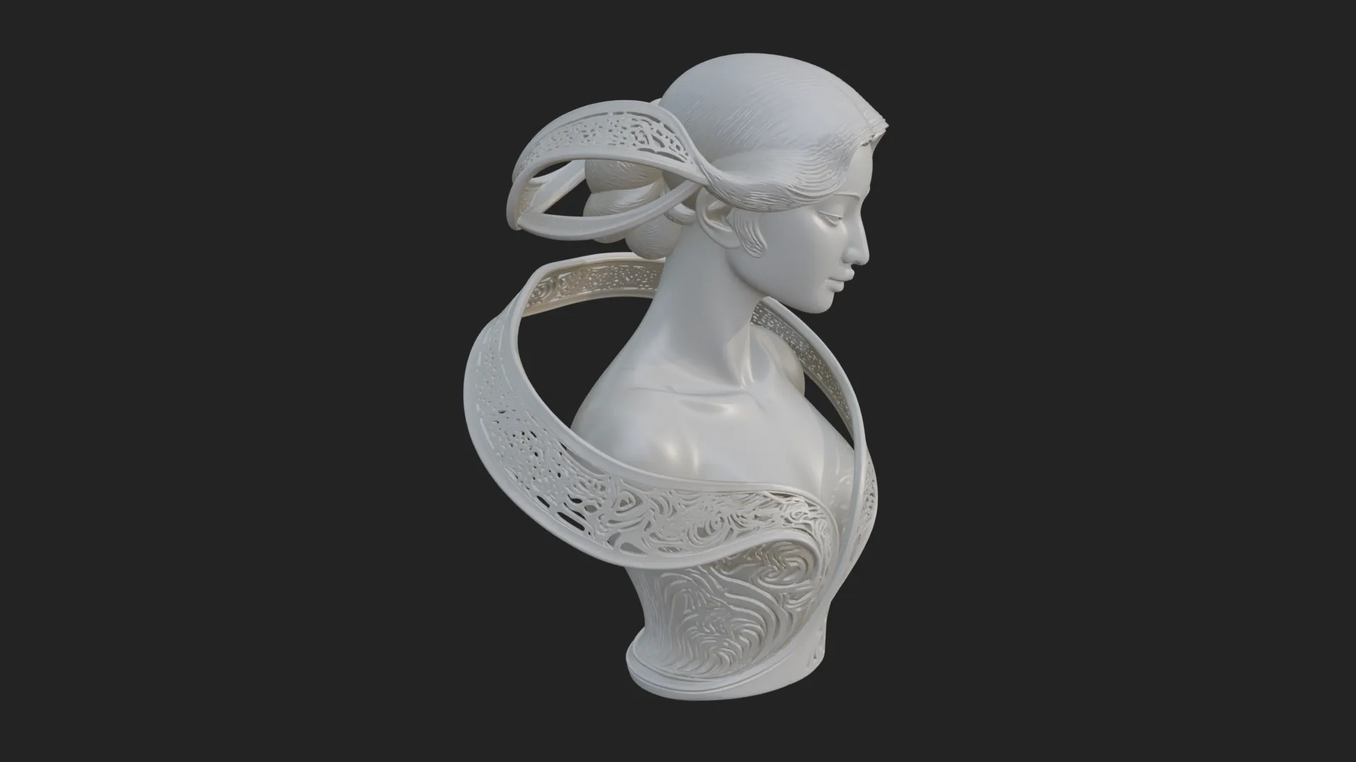 Ethereal Lace Woman Bust Statue Design 6 - 3D Print Model 3D Print Model .c4d .max .obj .3ds .fbx .stl .blend
