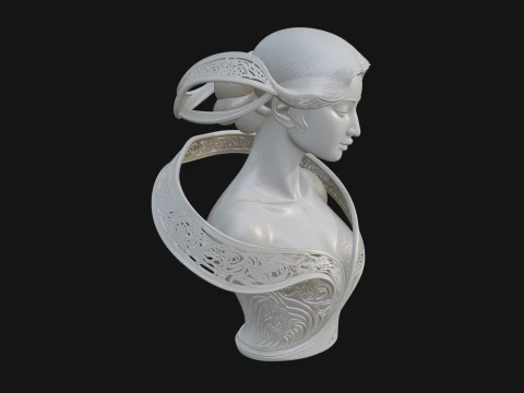 Ethereal Lace Woman Bust Statue Design 6 - 3D Print Model Modello di stampa 3D