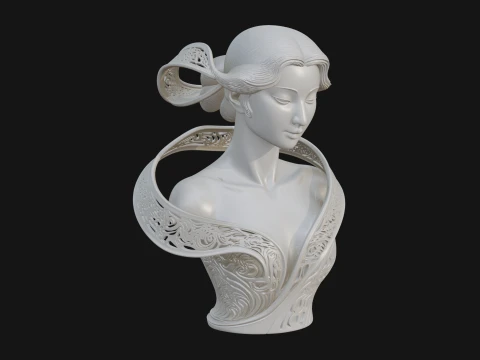 Ethereal Lace Woman Bust Statue Design 6 - 3D Print Model 3D Print Model