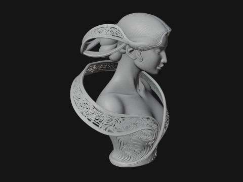 Ethereal Lace Woman Bust Statue Design 6 - 3D Print Model 3D Print Model
