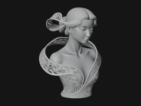 Ethereal Lace Woman Bust Statue Design 6 - 3D Print Model 3D Print Model