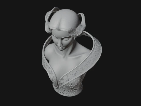 Ethereal Lace Woman Bust Statue Design 6 - 3D Print Model 3D Print Model