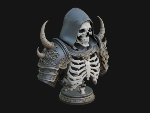Hooded Skeleton Reaper Bust Statue Design 11 - 3D Print Model Modelo de Impressão 3D