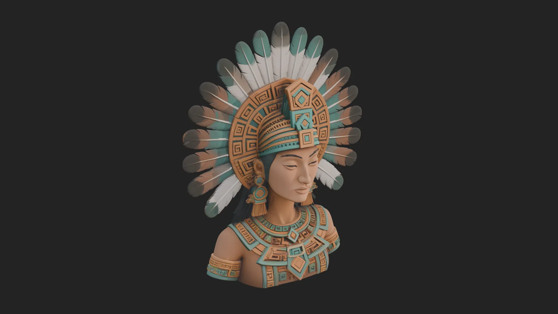 Feathered Headdress Woman Bust Statue Design 5 - 3D Print Model 3D Print Model .c4d .max .obj .3ds .fbx .stl .blend 