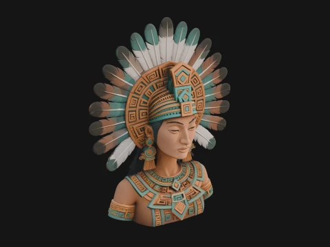Feathered Headdress Woman Bust Statue Design 5 - 3D Print Model 3D Print Model
